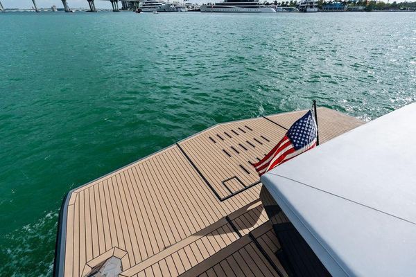 Transom with tender garage access and swim platform.