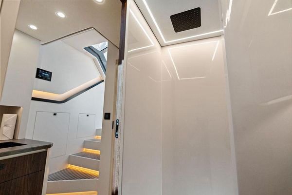 Microwave oven in the galley.