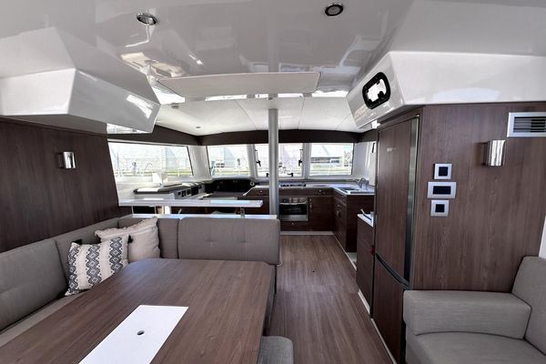 Dining in the spacious forward cockpit.