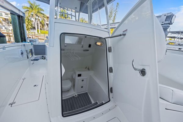 Transom with boarding ladder and swim platform.