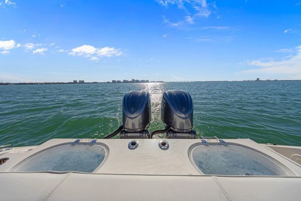 Stern view with engines trimmed up.