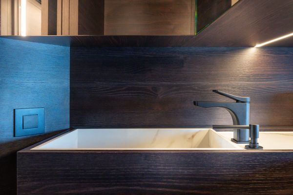 Forward master stateroom with ambient lighting