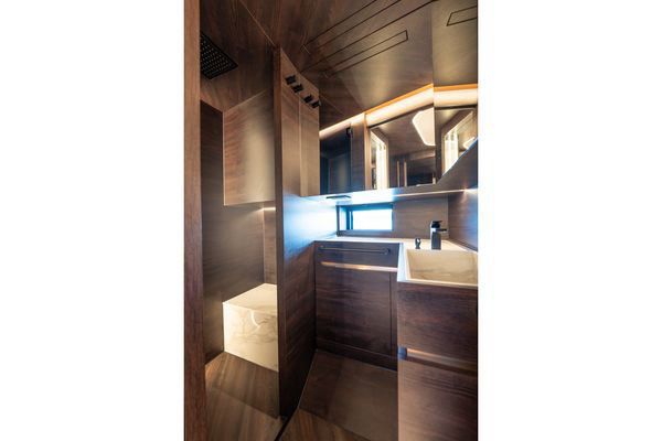 Master stateroom flatscreen TV and storage