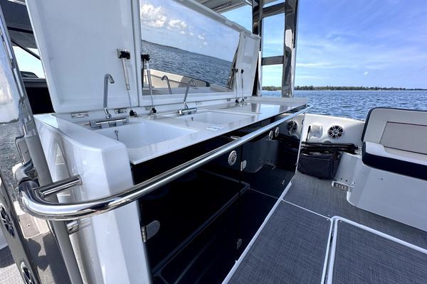 Salon seating convertible into a V-berth.