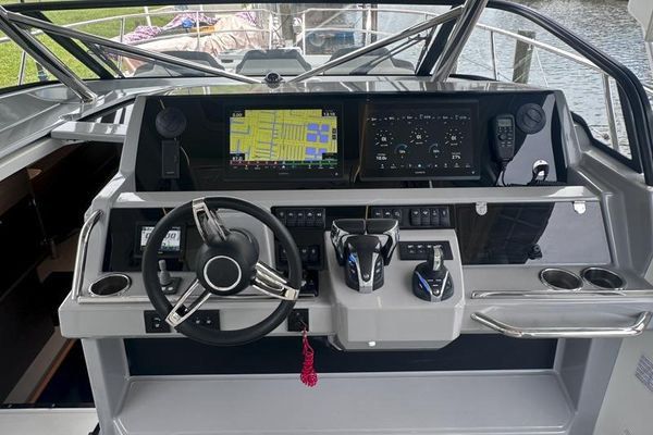 Galley area with microwave and storage.