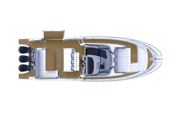 Exterior profile of the yacht with outboards.