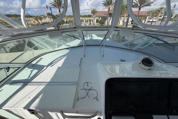 Another view of the helm with steering wheel and controls