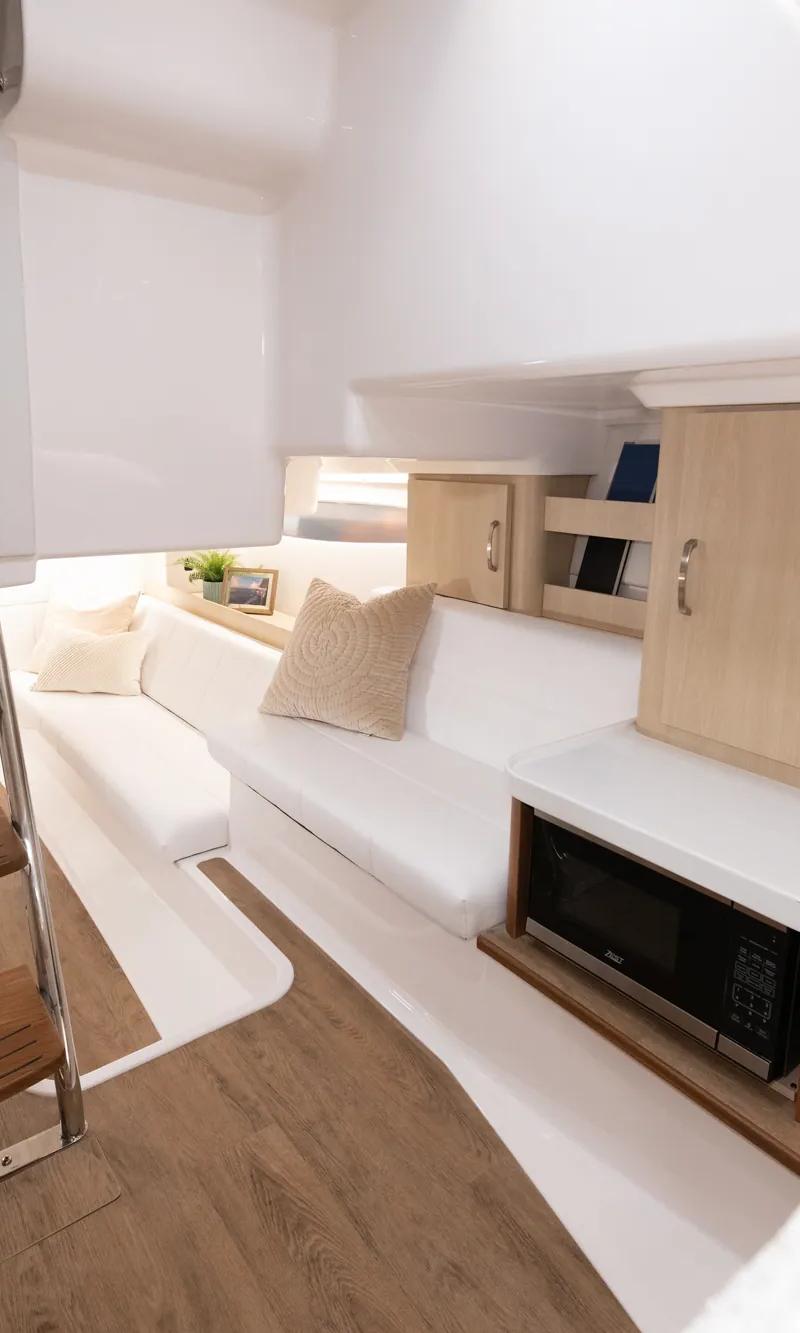 Regal 36 XO cabin salon with sofa and galley