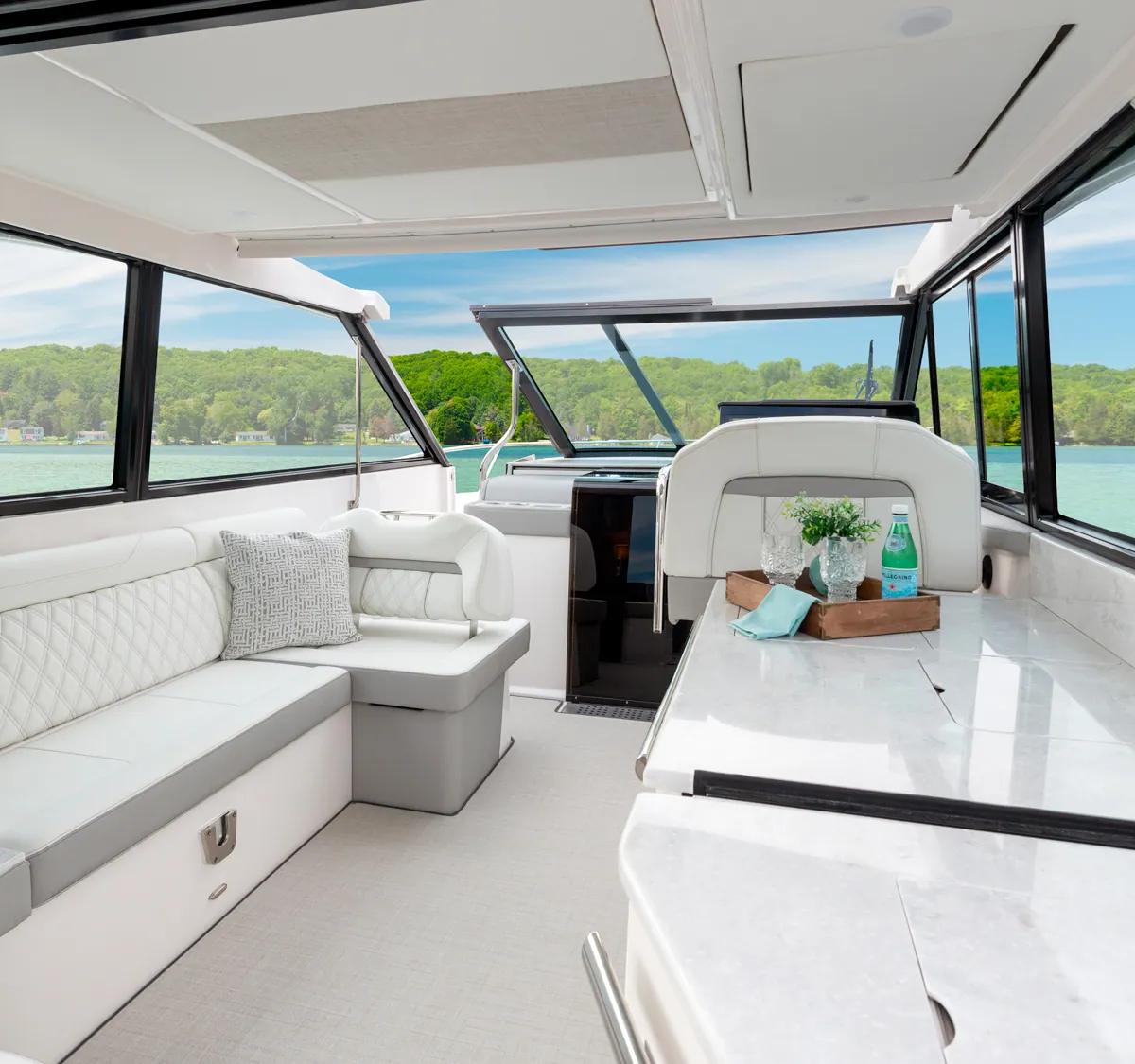 Regal 36 XO cockpit seating viewed from aft