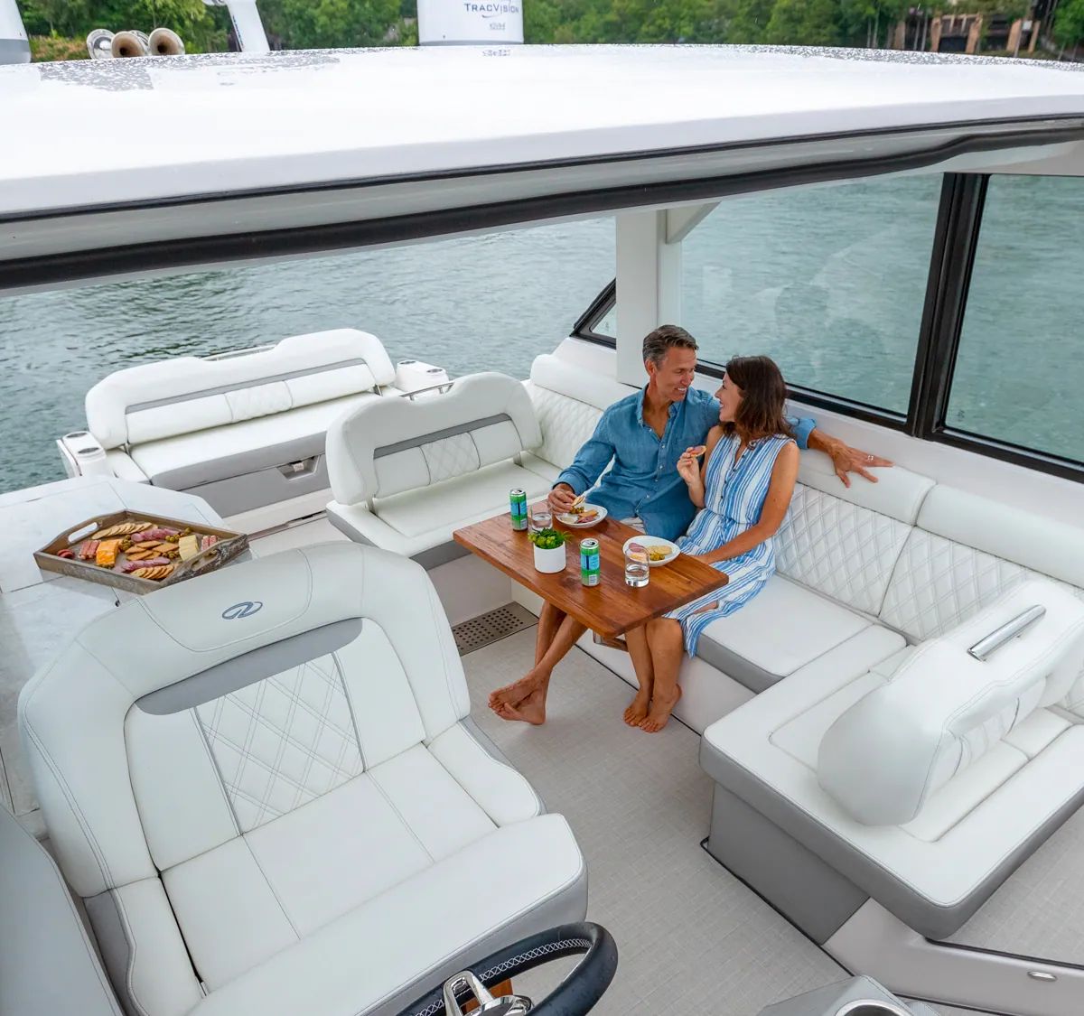Regal 36 XO cockpit dining table and helm seat