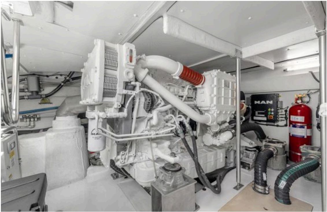 Engine room showing twin MAN D2676LE423 diesel engines