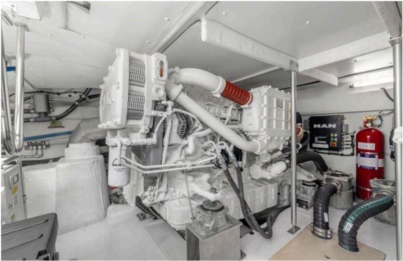 Engine room showing twin MAN D2676LE423 diesel engines