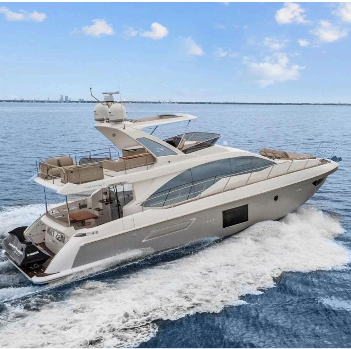 2019 Azimut 55 Fly Kai Zen cruising in Tampa Bay, Florida